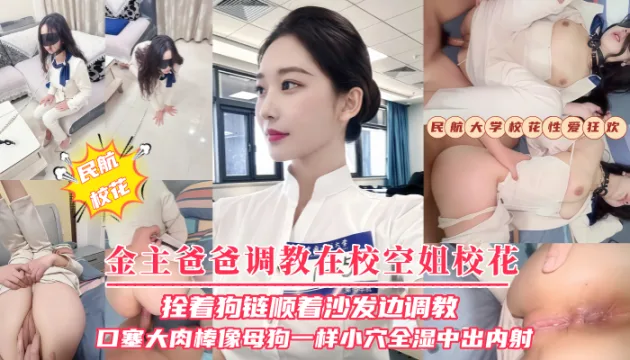 【金主爸爸调教在校空姐校花】拴着狗链顺着沙发边调教口塞大肉棒像母狗一样
