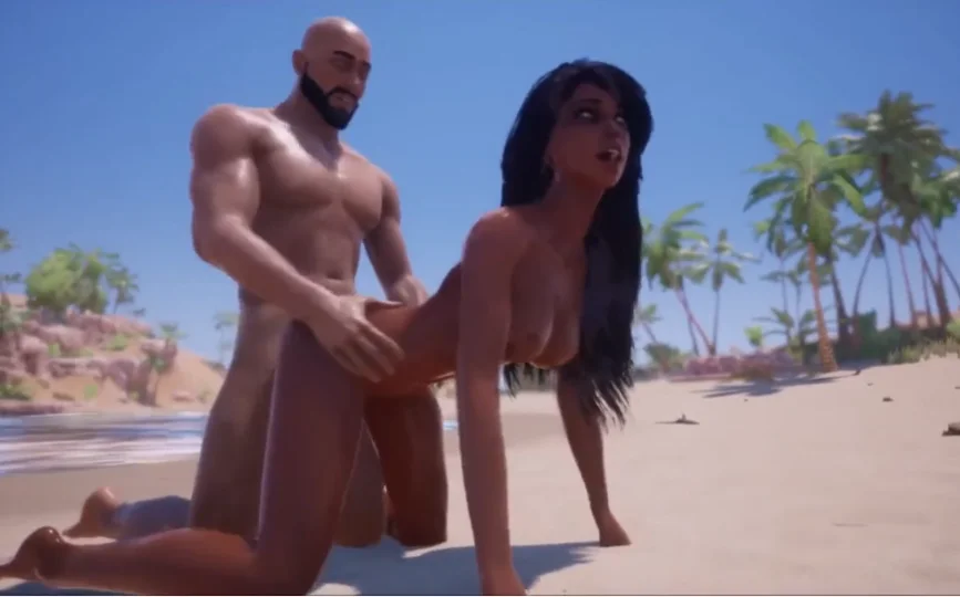 【3D】部落女王和酋长在无人的沙滩上激情SEX