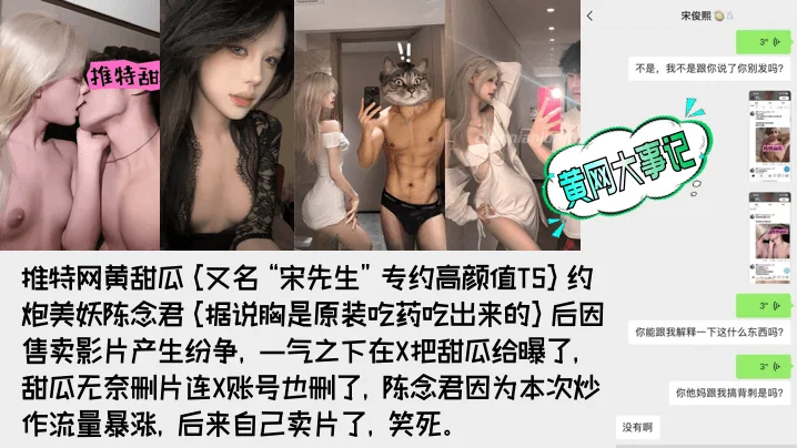 【重磅吃瓜】著名网黄[甜瓜](宋先生)被极品高颜值TS[陈念君]曝光真实身份！背刺事件始末！附陈念君合集，最全了！