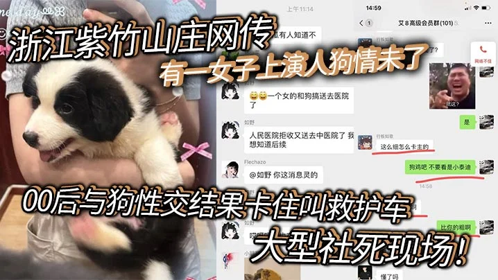 浙江紫竹山庄网传有一女子上演人狗情u了，00后与狗性交结果卡住叫救护车，大型社死现场！